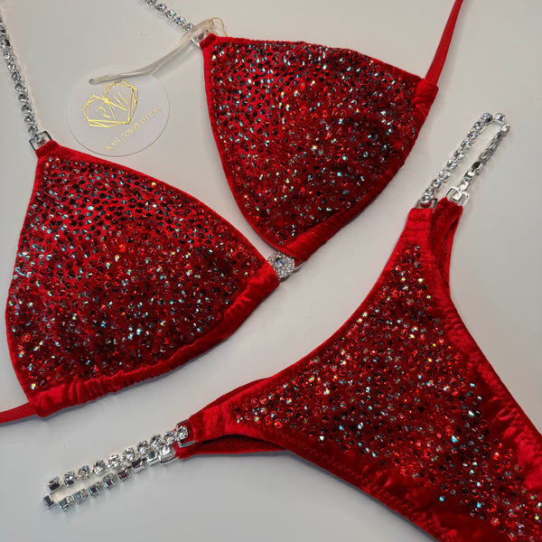 Crushed Velvet Red Scatter Competition Bikini