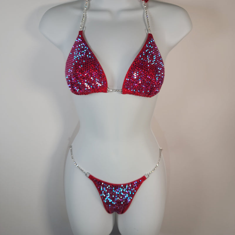 Premade red ab competition bikini