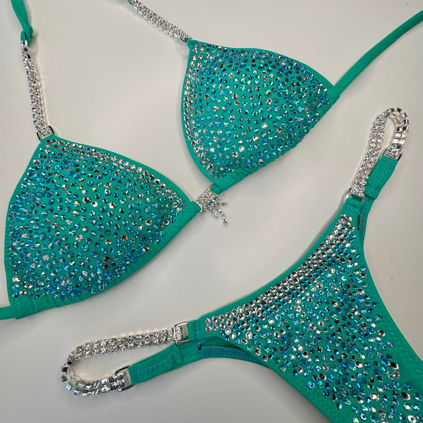 Full Bling Mint Center Stage Competition Bikini