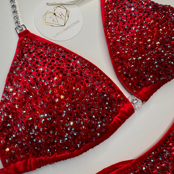 Crushed Velvet Red Scatter Competition Bikini